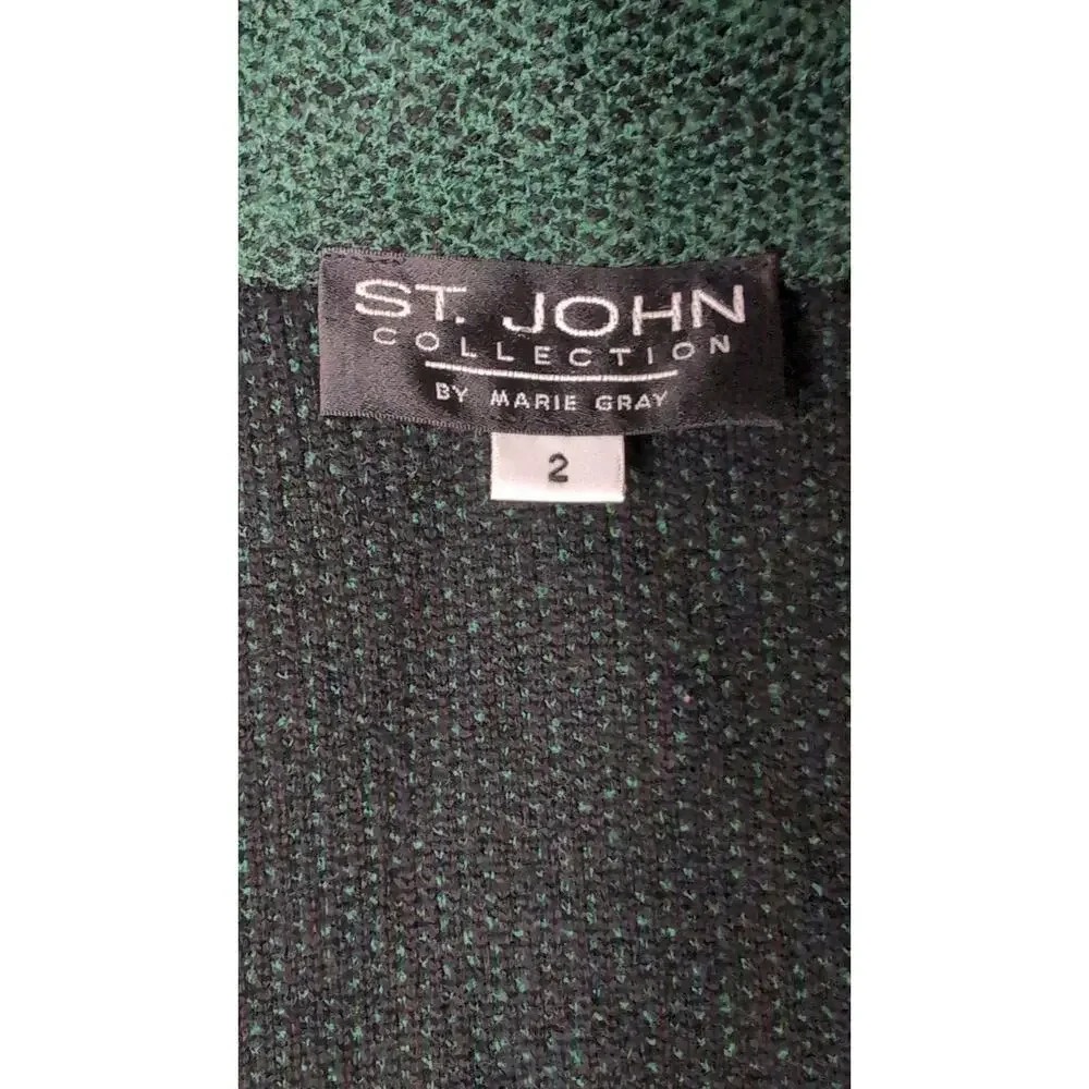 St John Santana Knit Blazer Green Gold Button Preppy Luxury Career Jacket - Picture 10 of 11